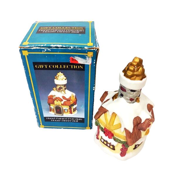 Vintage Porcelain Church Village House Dinner Bell Clapper Bisque Figurine 5.5" - Picture 4 of 6